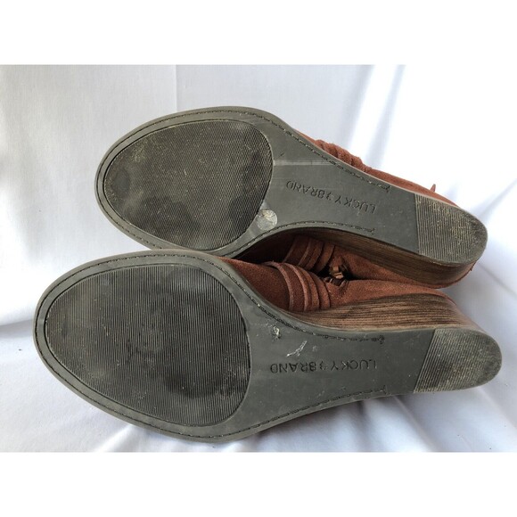 Lucky Brand Open Toe Brown Zip Up Suede Ankle Booties Size 9M - Picture 7 of 7